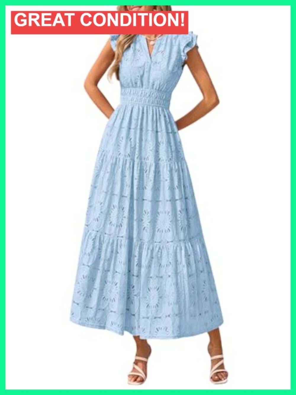 Boho Floral Lace Eyelet V Neck Maxi Dress Summer Wedding Guest Beach Vacation